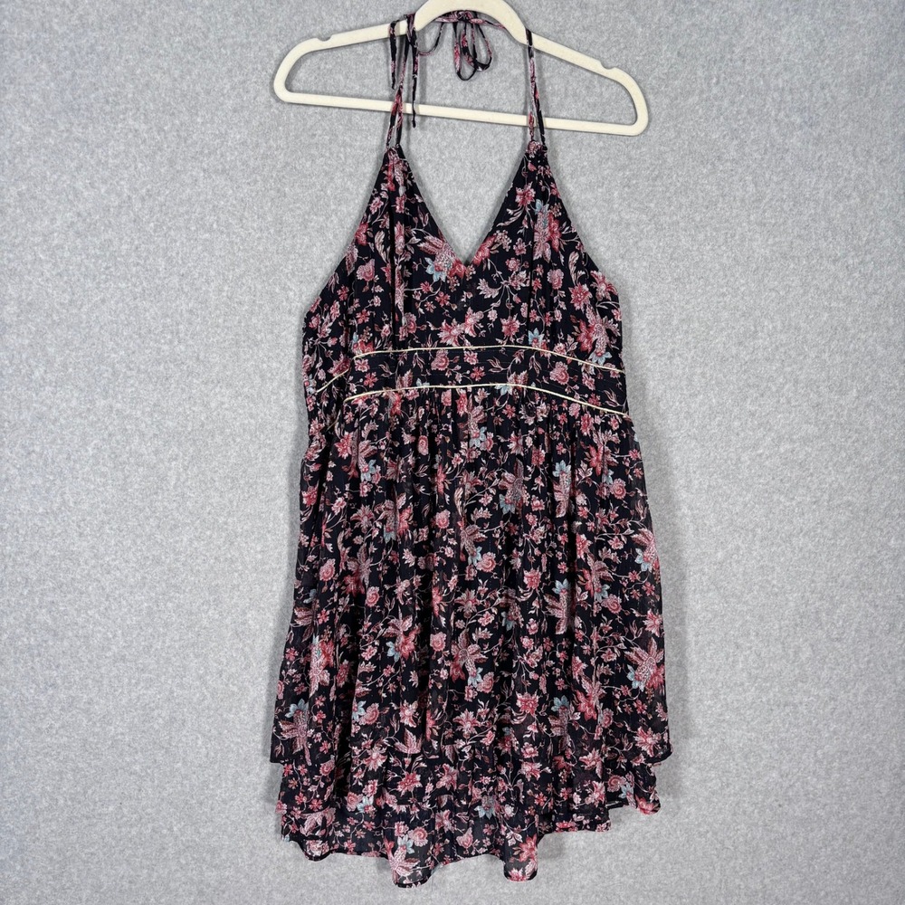 Express Floral‎ Metallic Dress Smocked Layered Tiered Dark Romantic Feminine